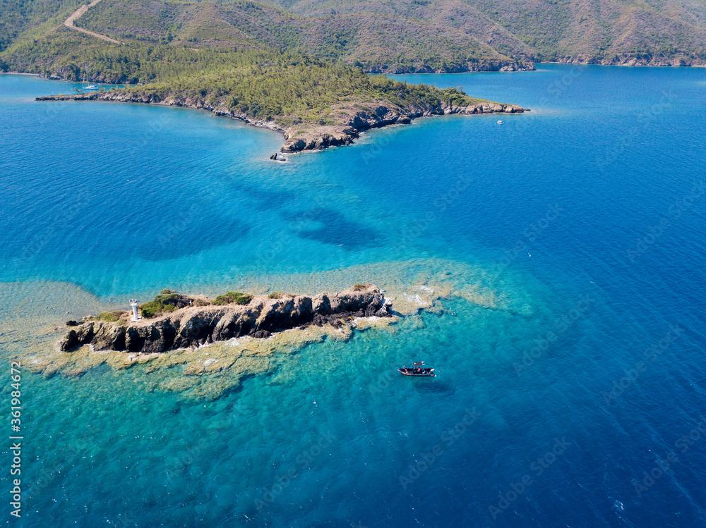 Aerial view of coastal scenic in Gokova Bay Mugla Turkey Aerial view of coastal scenic in Gokova Bay Mugla Turkey