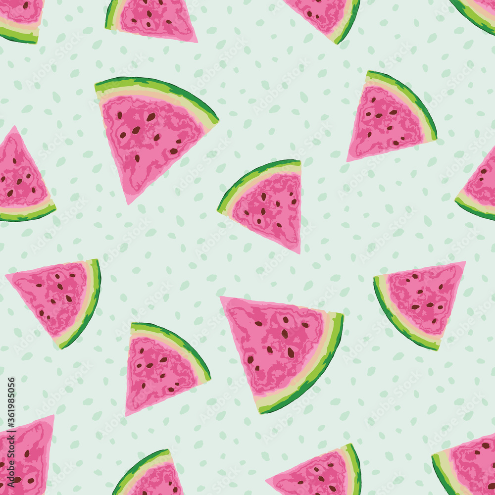 Summer Fresh Watermelon Fruit Slices Vector Seamless Pattern Summer Fresh Watermelon Fruit Slices Vector Seamless Pattern