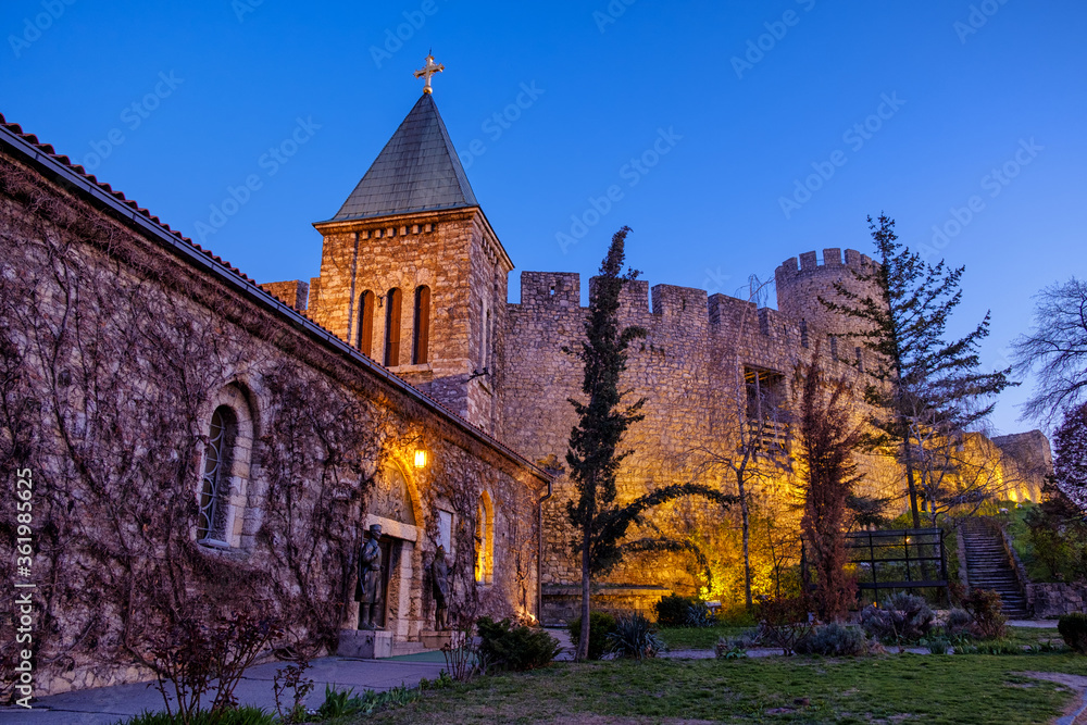 Evening view of Little Rose Church (Ruzica Church) in Belgrade fortress Kalemegdan in Belgrade, Serbia