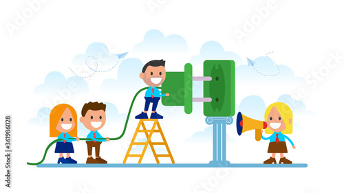 People try to attach a cable.
