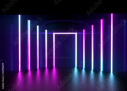 Abstract neon blue background 3d rendering