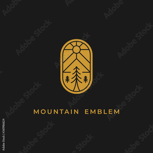 simple but look luxury mountain and tree emblem logo design inspiration