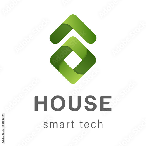 Abstract green house eco logo design template. Colorful sign smart home. Vector icon. Creative idea concept, icon, sign, symbol, identity, branding for business, science, technology, construction.
