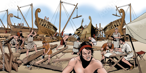 Photography Ancient Rome - Workers at work in a Roman shipyard
