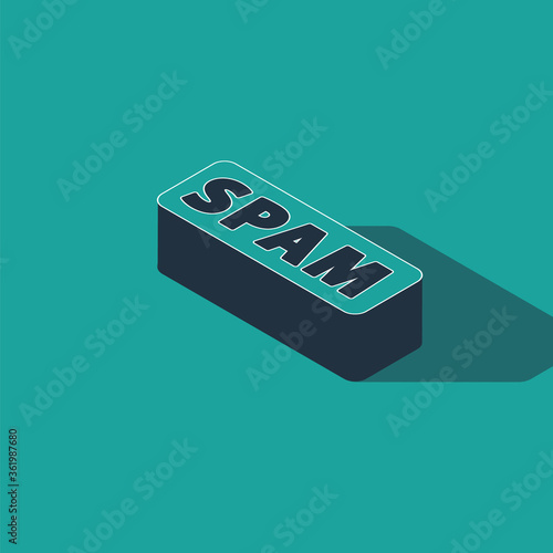 Isometric Spam icon isolated on green background. Vector.