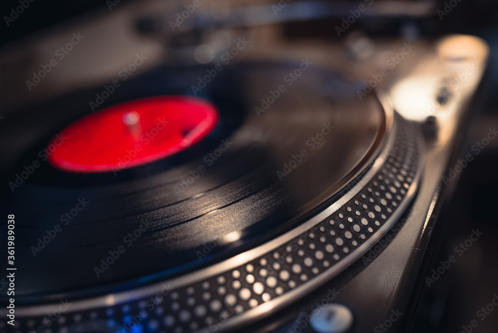 Turntable vinyl record player close-up