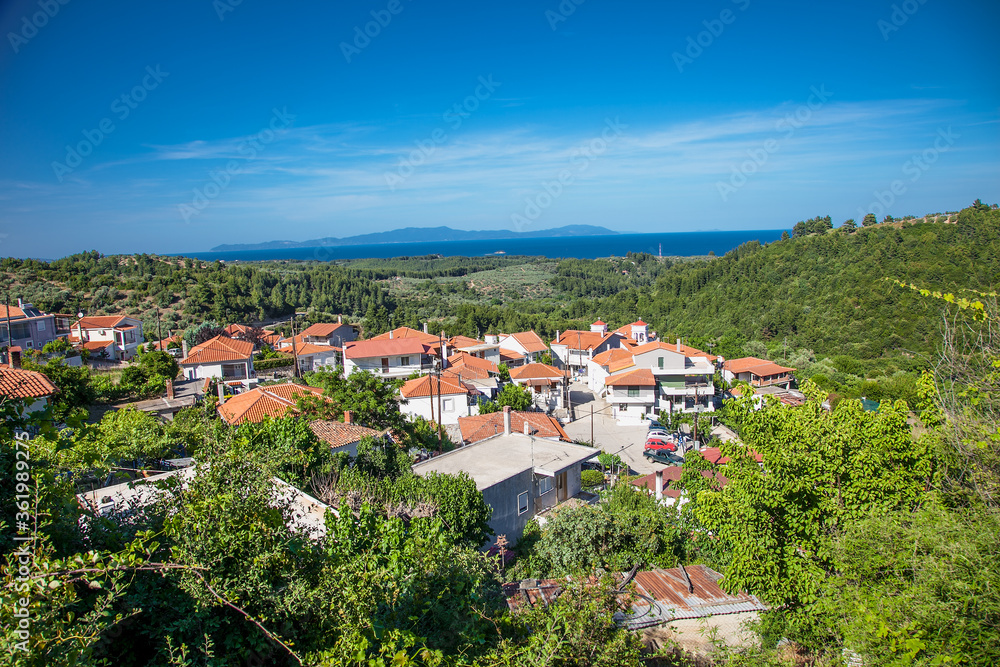 Panoramic view on Pappades  village,  Evia island, Greece