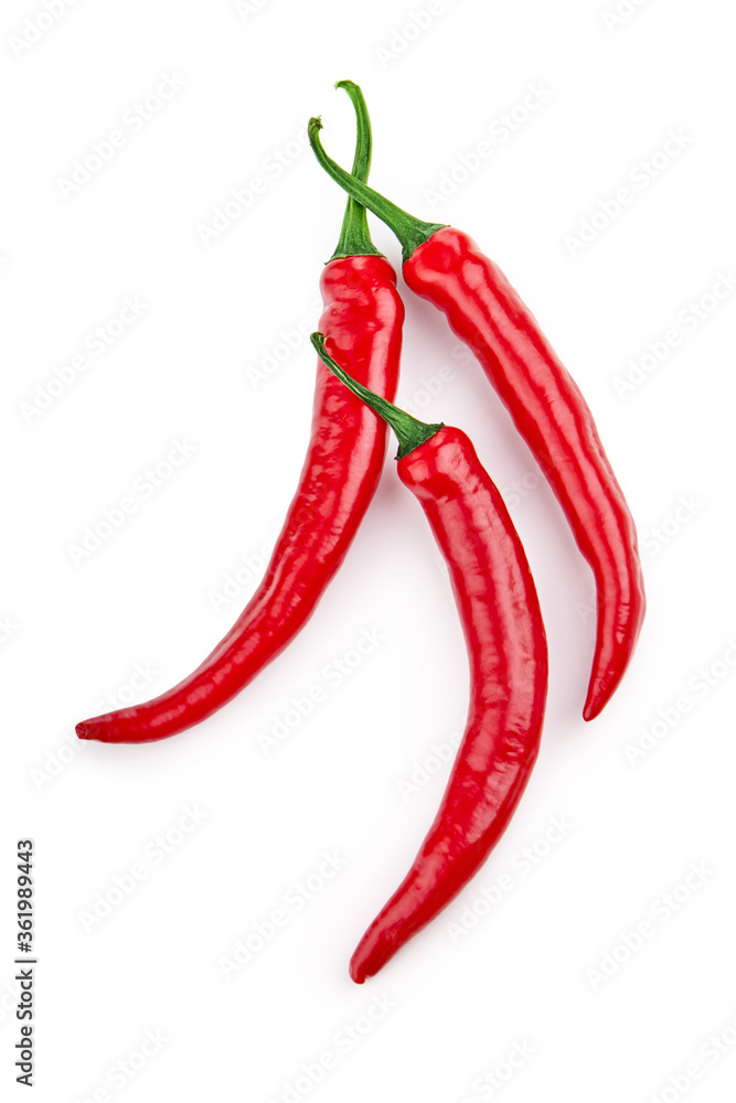 Chili peppers isolated on a white background. Top view Chili peppers isolated on a white background. Top view