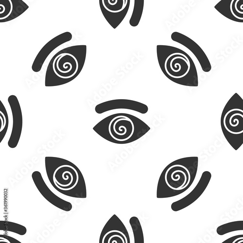 Grey Hypnosis icon isolated seamless pattern on white background. Human eye with spiral hypnotic iris. Vector.