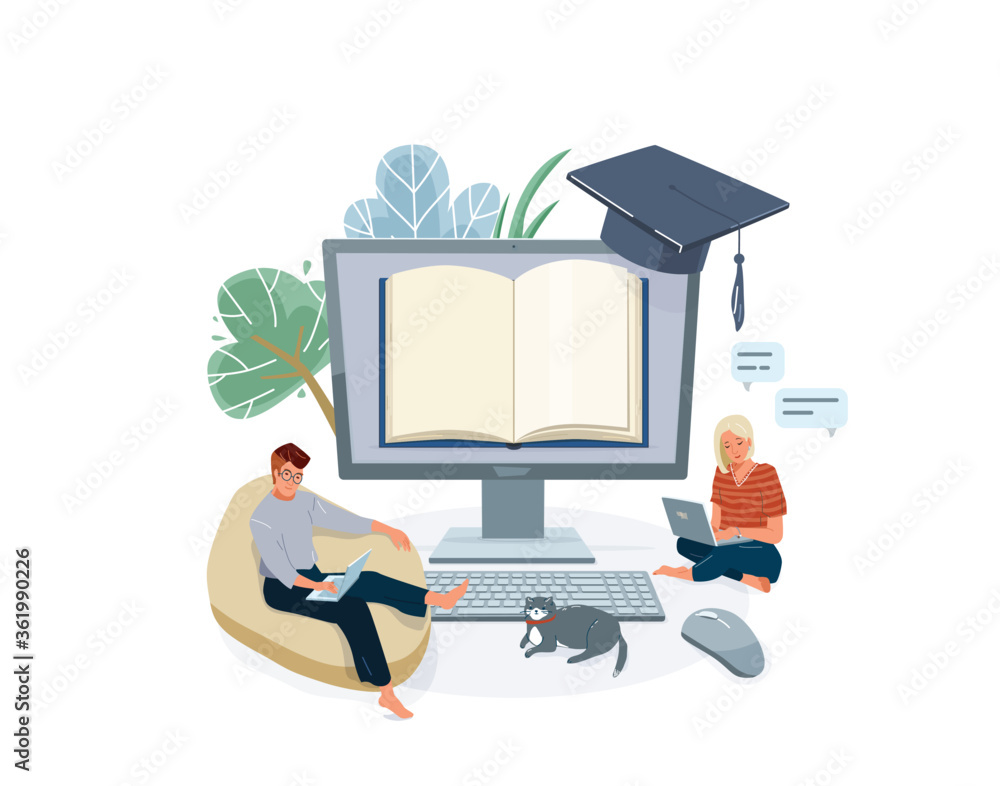 Online home school education vector illustration. Remote learning ...