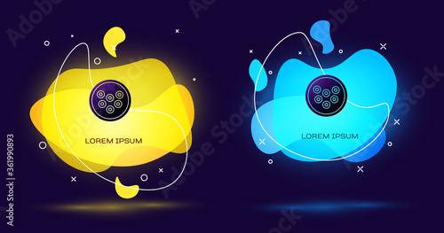 Black Caviar on a plate icon isolated on black background. Abstract banner with liquid shapes. Vector..