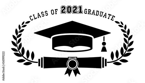 2021 class graduate. The concept of registration of congratulations for school graduates. Design for t-shirt, flyer, invitation, greeting card. Illustration, vector