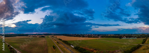 Storm clouds over the Rhine near Monheim and Leverkusen  Germany.