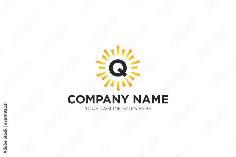 Fototapeta premium Initial letter q sun, solar logo and icon vector illustration