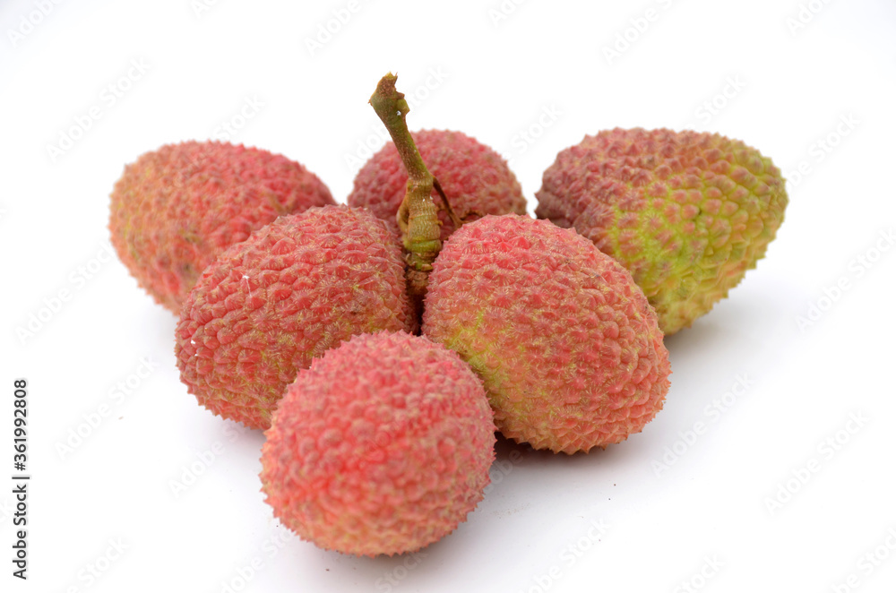 the red ripe lychee isolated on white background. the red ripe lychee isolated on white background.