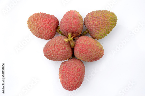 the red ripe lychee isolated on white background