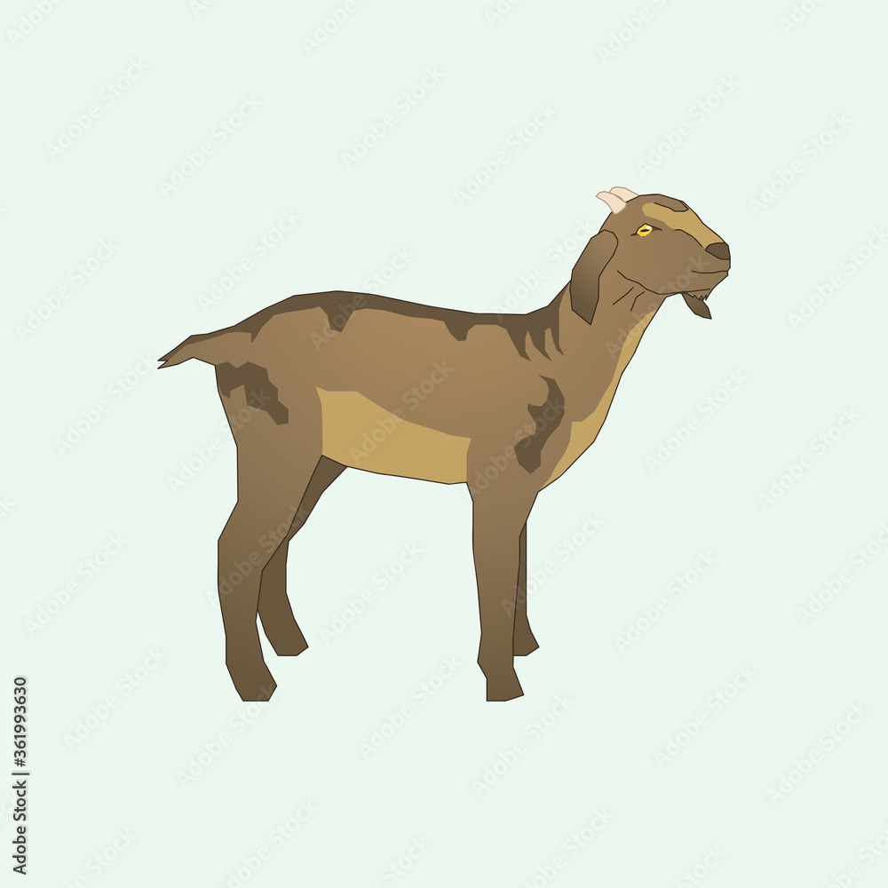 Illustration of a brown goat with a small horn