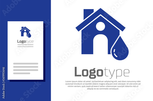 Blue House flood icon isolated on white background. Home flooding under water. Insurance concept. Security, safety, protection, protect concept...