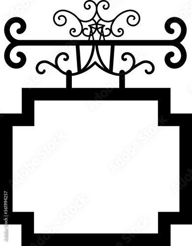 Tavern sign, metal frame with curly elements.