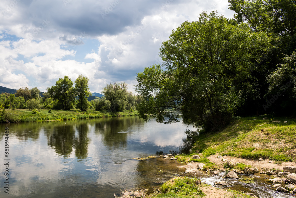 Spring nature and river Vah, Slovakia Spring nature and river Vah, Slovakia