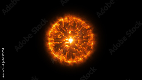 Orange glowing Abstract energy ball on black background