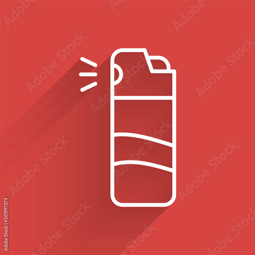 White line Pepper spray icon isolated with long shadow. OC gas. Capsicum self defense aerosol. Vector.