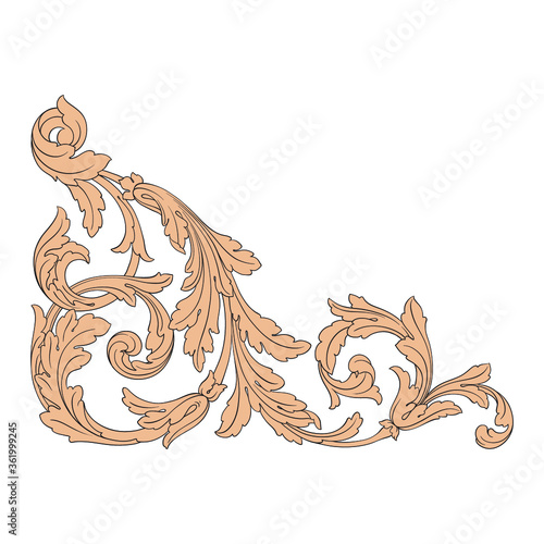 Vintage Ornament Element in baroque style with filigree and floral engrave the best situated for create frame, border, banner. It's hand drawn foliage swirl like victorian or damask design arabesque.