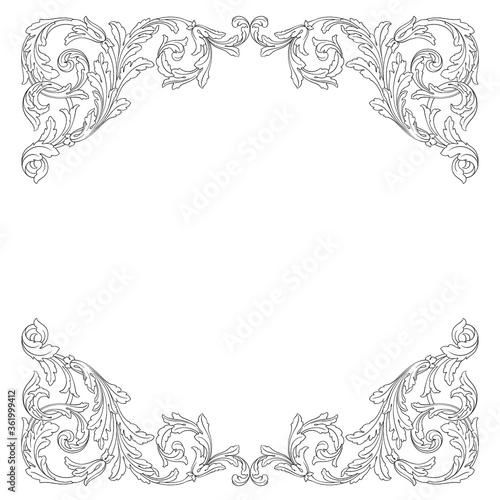 Vintage Ornament Element in baroque style with filigree and floral engrave the best situated for create frame, border, banner. It's hand drawn foliage swirl like victorian or damask design arabesque.