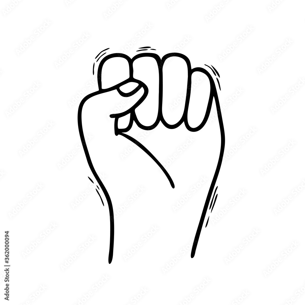 Hand in Doodle style isolated on a white background. A symbol of protest and resistance. The hand is bent into a fist. They wont pass. Revolutionary moods in society. A symbol of strength and protest Hand in Doodle style isolated on a white background. A symbol of protest and resistance. The hand is bent into a fist. They wont pass. Revolutionary moods in society. A symbol of strength and protest