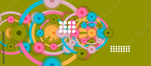 Flat style geometric abstract background, round dots or circle connections on color background. Technology network concept.