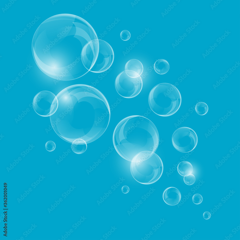 Vector Shining water bubbles on blue background