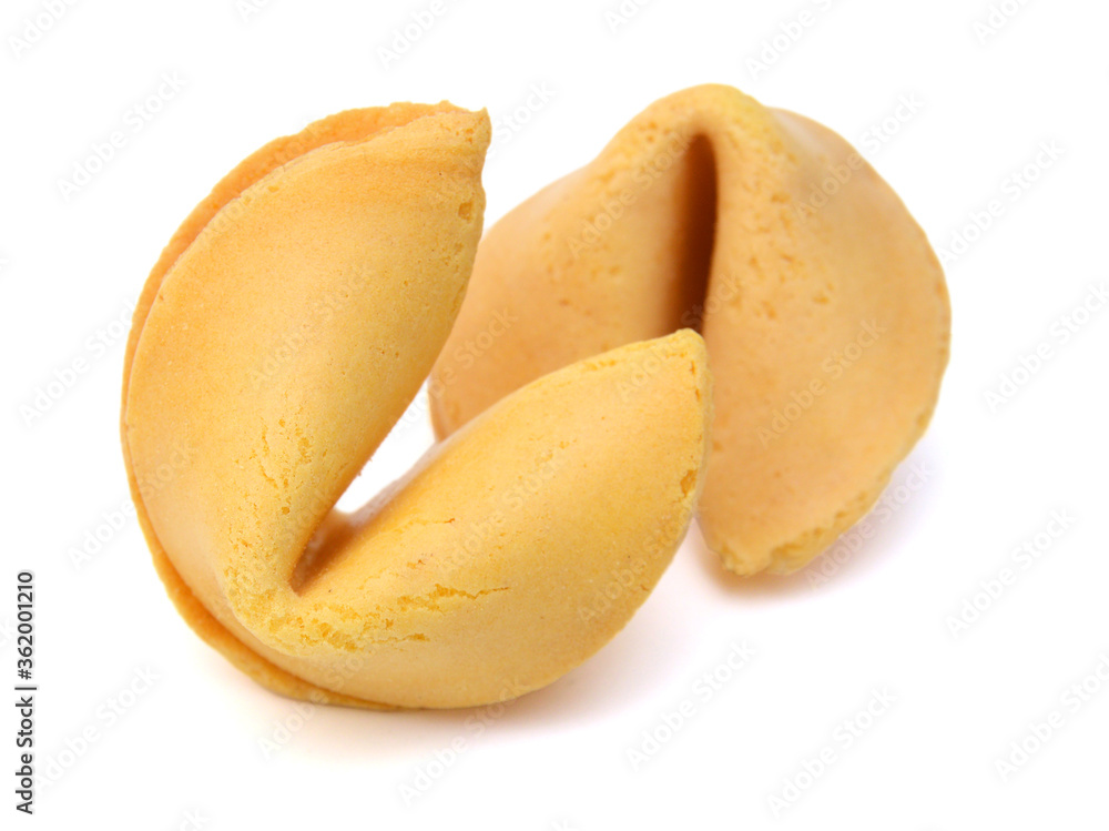 Fortune cookies with blank slip isolated on white background