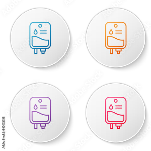 Color line IV bag icon isolated on white background. Blood bag. Donate blood concept. The concept of treatment and therapy, chemotherapy. Set icons in circle buttons. Vector.
