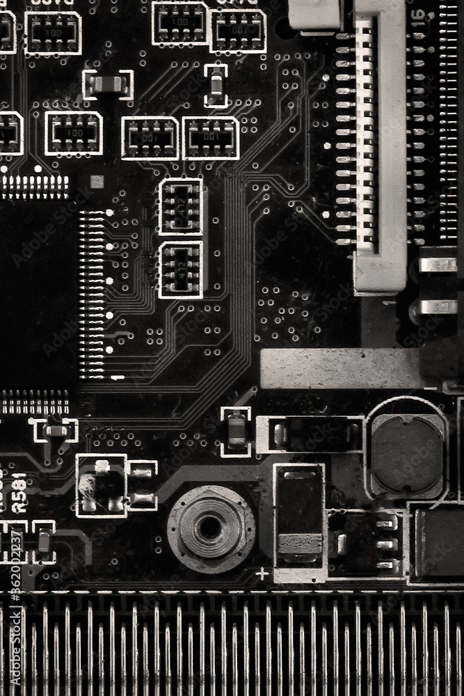 Fototapeta premium Detail of the motherboard of an old PC