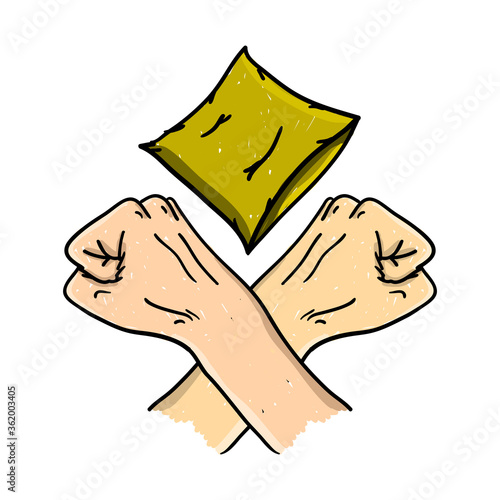 Pillow fight doodle icon. Colorful hand-drawn sketch. Cartoon style. Icon for web, apps, ui ux.