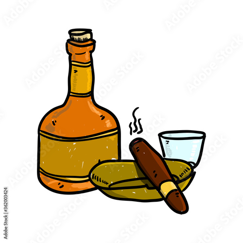 Hand drawn set of cognac composition. Vector illustration used for advertising beverage in restaurant or bar menu, for alcohol markets and logo design.