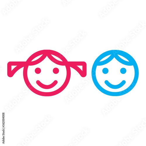 Red and blue girl and boy linear icon.