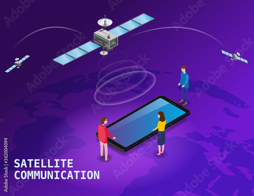 Global internet satellite communication. Satellites flying orbital upon Earth