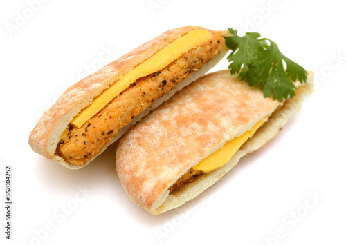 Flatbread tacos sandwich tacos with chicken, cheese on white background for copy text menu recipe. - Image 