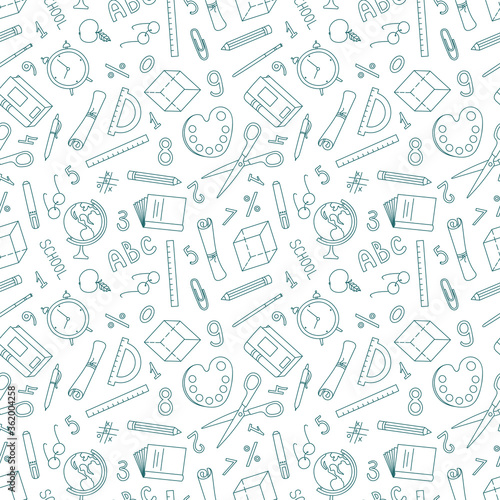 Back to school seamless pattern.  Hand drawn school background.