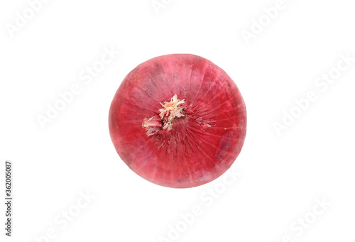 Red onions bulb isolated on white background. Above view