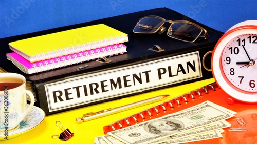 Retirement plan-text label on the office Registrar's folder. Financial allowance, individual capital of old-age payments, the system of accumulation of funds by a working citizen.