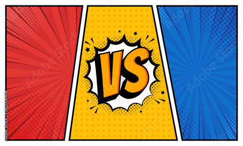 Versus VS letters fight backgrounds in flat comics style design with halftone, lightning. Vector