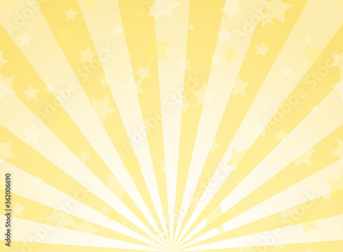 Sunlight horizontal background. Golden yellow color burst background with shining stars.