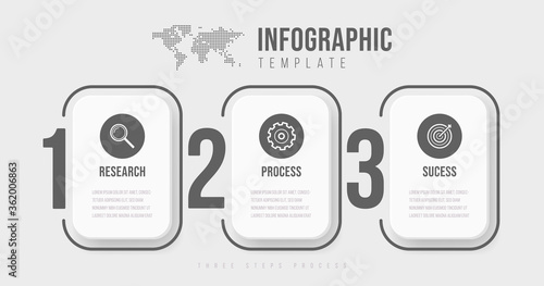 Business infographics template. Timeline with 3 arrow steps, three number options. Vector