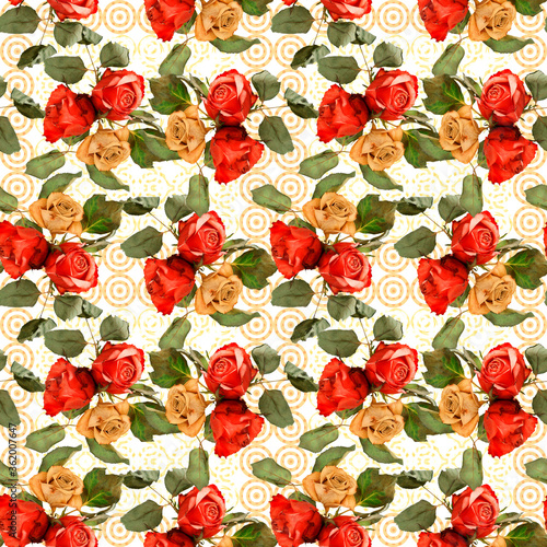 Seamless floral pattern with red roses