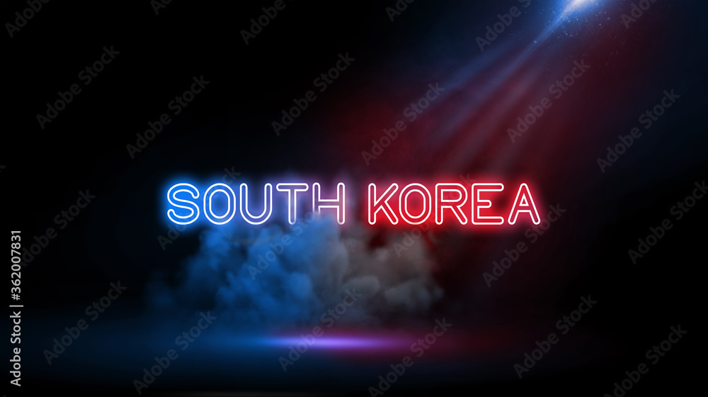 Seoul, the capital of South Korea, is a huge metropolis where modern skyscrapers, Country name in Studio room with Neon lights. Seoul, the capital of South Korea, is a huge metropolis where modern skyscrapers, Country name in Studio room with Neon lights.