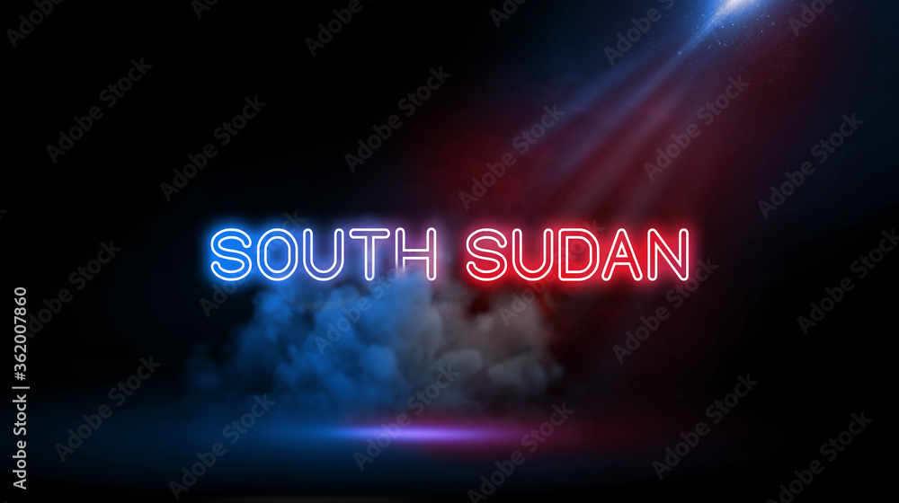 South Sudan, officially known as the Republic of South Sudan, is a landlocked country in East-Central Africa. Studio room with Neon lights.