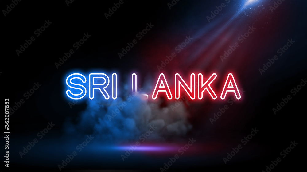 Sri Lanka, officially the Democratic Socialist Republic of Sri Lanka, is an island country in South Asia, Country name in Studio room with Neon lights.