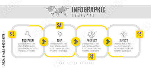 Business infographics template. Timeline with 4 arrow steps, four number options. Vector